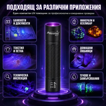 Професионален ултравиолетов ръчен UV фенер 365nm черен филтър за фалшиви пари евро урина камъни-2