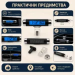 Дигитален термометър за кола и часовник 2в1 с LCD подсветка за въздуховод-5