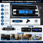 Дигитален термометър за кола и часовник 2в1 с LCD подсветка за въздуховод-8