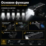 Мощен LED фар за велосипед тротинетка 2 в 1 със силен звънец и дигитален дисплей-2