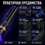 Мощен UV фенер 365nm презареждаем ултравиолетов фенер с черен филтър и Type-C-7