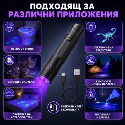 Акумулаторен UV фенер 395nm за откриване на петна и урина от домашни любимци-2