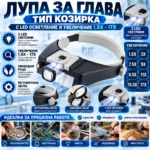 Лупа за глава с LED осветление и увеличение 1.5X–17X