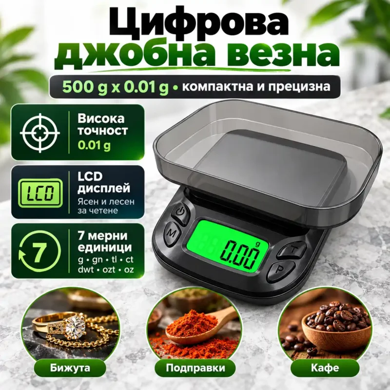 Джобна електронна везна 500 г / 0.01 г с броене и тара