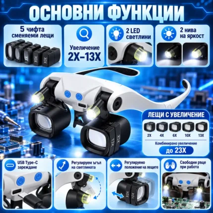 лупа очила с осветление
