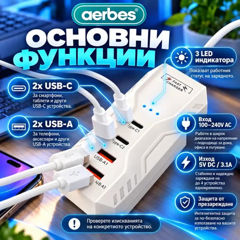 настолно USB зарядно устройство