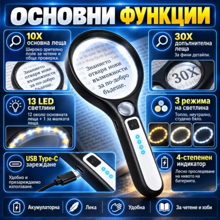 ръчна лупа с осветление